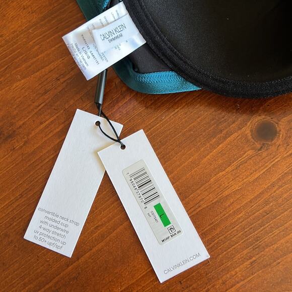 Calvin Klein Swimwear Size L 2 pc Teal Vintage Look Swimsuit NWT Pin Up Girl - Picture 3 of 8